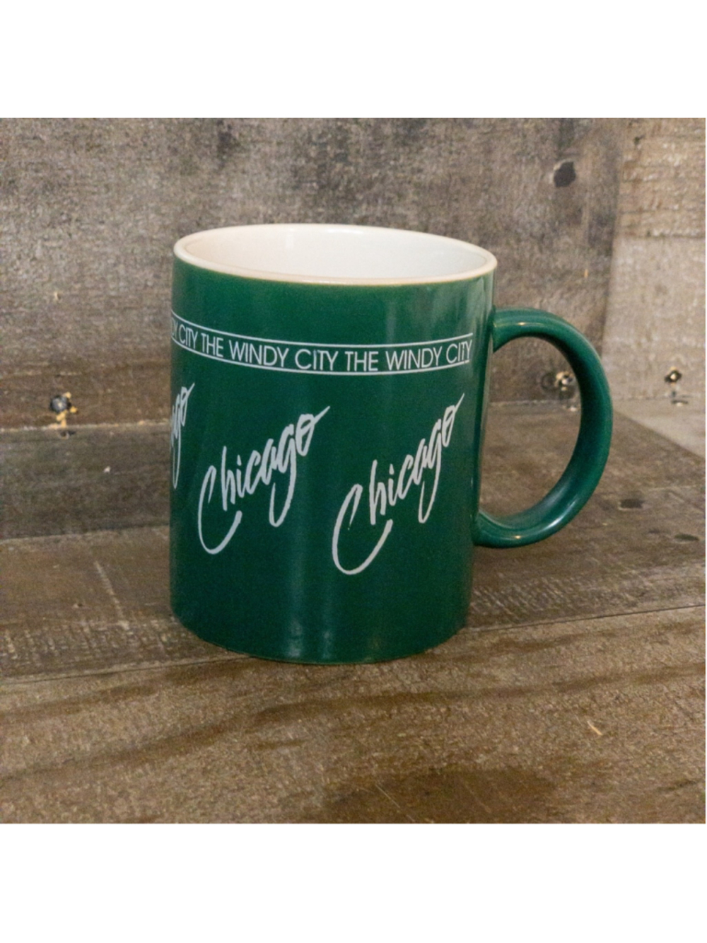 VINTAGE CHICAGO THE WINDY CITY COFFEE MUG RETRO DINER CUP CERAMIC GREEN